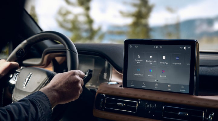 The center touchscreen of a Lincoln Aviator® SUV is shown | Vista Lincoln Woodland Hills in Woodland Hills CA