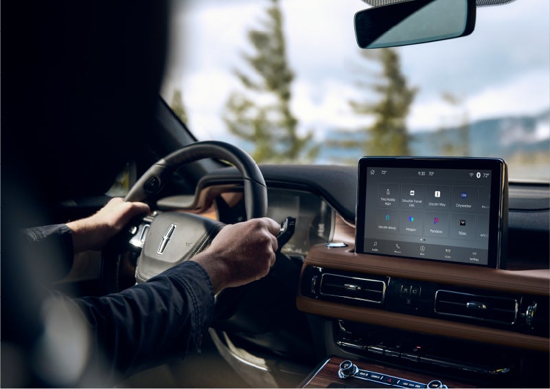 The Lincoln+Alexa app screen is displayed in the center screen of a 2023 Lincoln Aviator® Grand Touring SUV | Vista Lincoln Woodland Hills in Woodland Hills CA