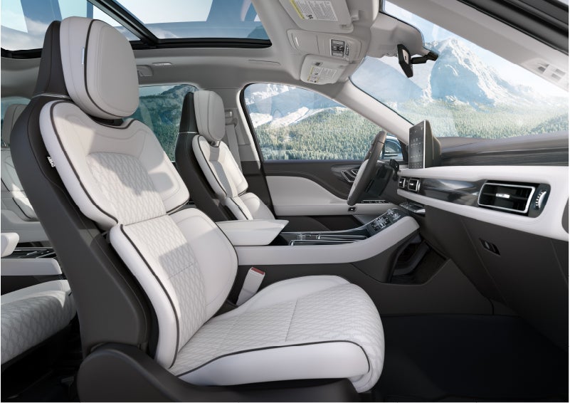 The interior of a Lincoln Aviator® Black Label model is shown in the Chalet theme | Vista Lincoln Woodland Hills in Woodland Hills CA