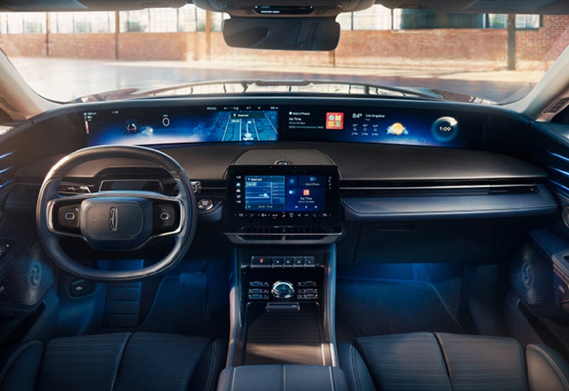 A large panoramic display is shown on the dashboard of a 2024 Lincoln Nautilus® SUV | Vista Lincoln Woodland Hills in Woodland Hills CA