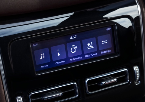 Driver controls like music, temperature, air quality, settings, and heat/cool seats are shown. | Vista Lincoln Woodland Hills in Woodland Hills CA