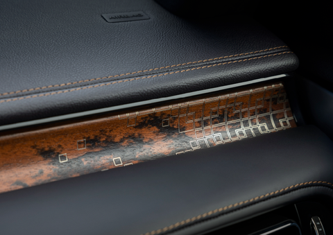 A close-up shot of the 2025 Lincoln Aviator® dashboard with unique black and brown accents, and brown stitching. | Vista Lincoln Woodland Hills in Woodland Hills CA