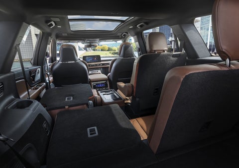 One side of the PowerFold® third-row seat and a second-row seat are folded forward in the 2026 Lincoln Aviator® SUV. | Vista Lincoln Woodland Hills in Woodland Hills CA
